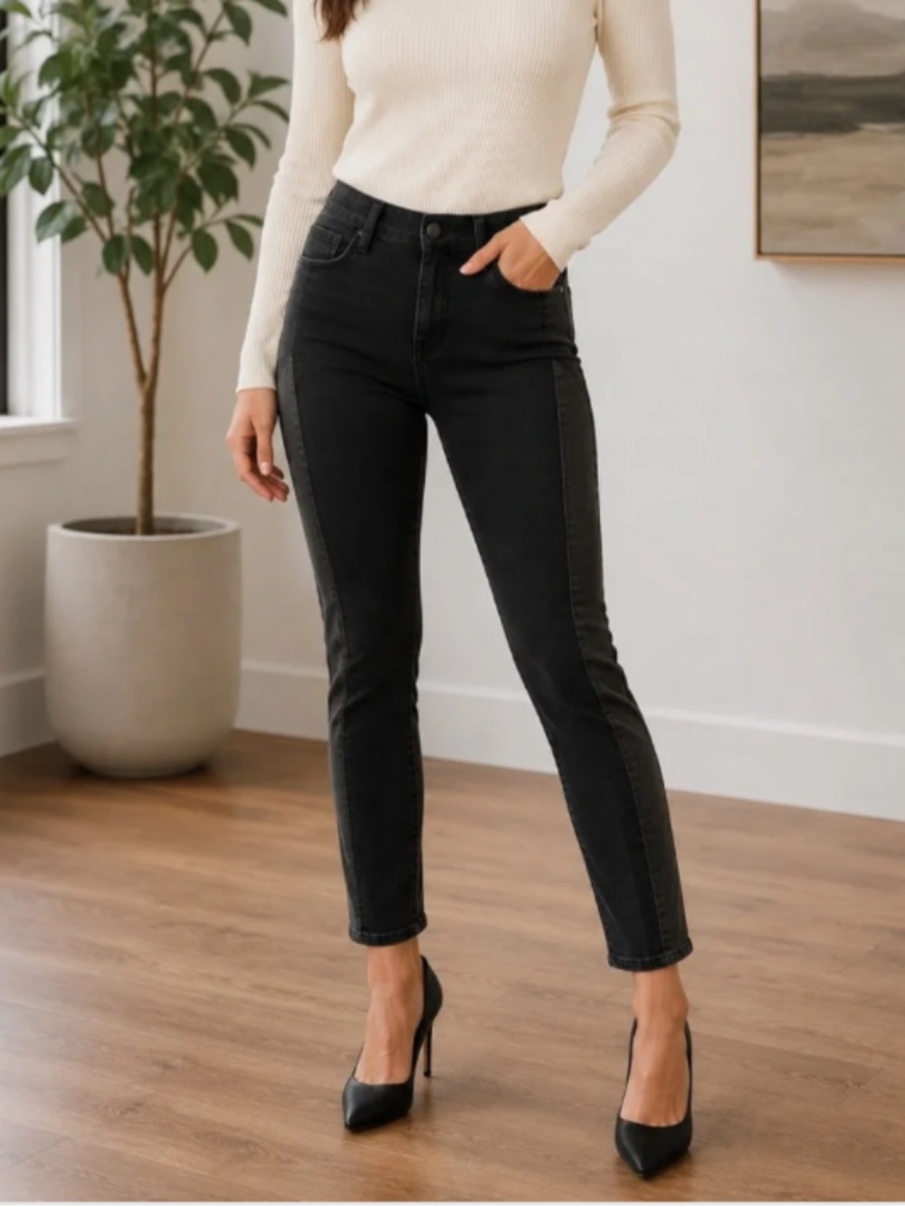 Kut from the Kloth Elle Stiletto Skinny Jeans with Side Panels Black